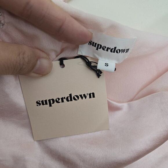 Revolve Superdown Billie Drape Midi Dress S Blush Pink Satin Slip Bodycon NWT - Picture 7 of 8